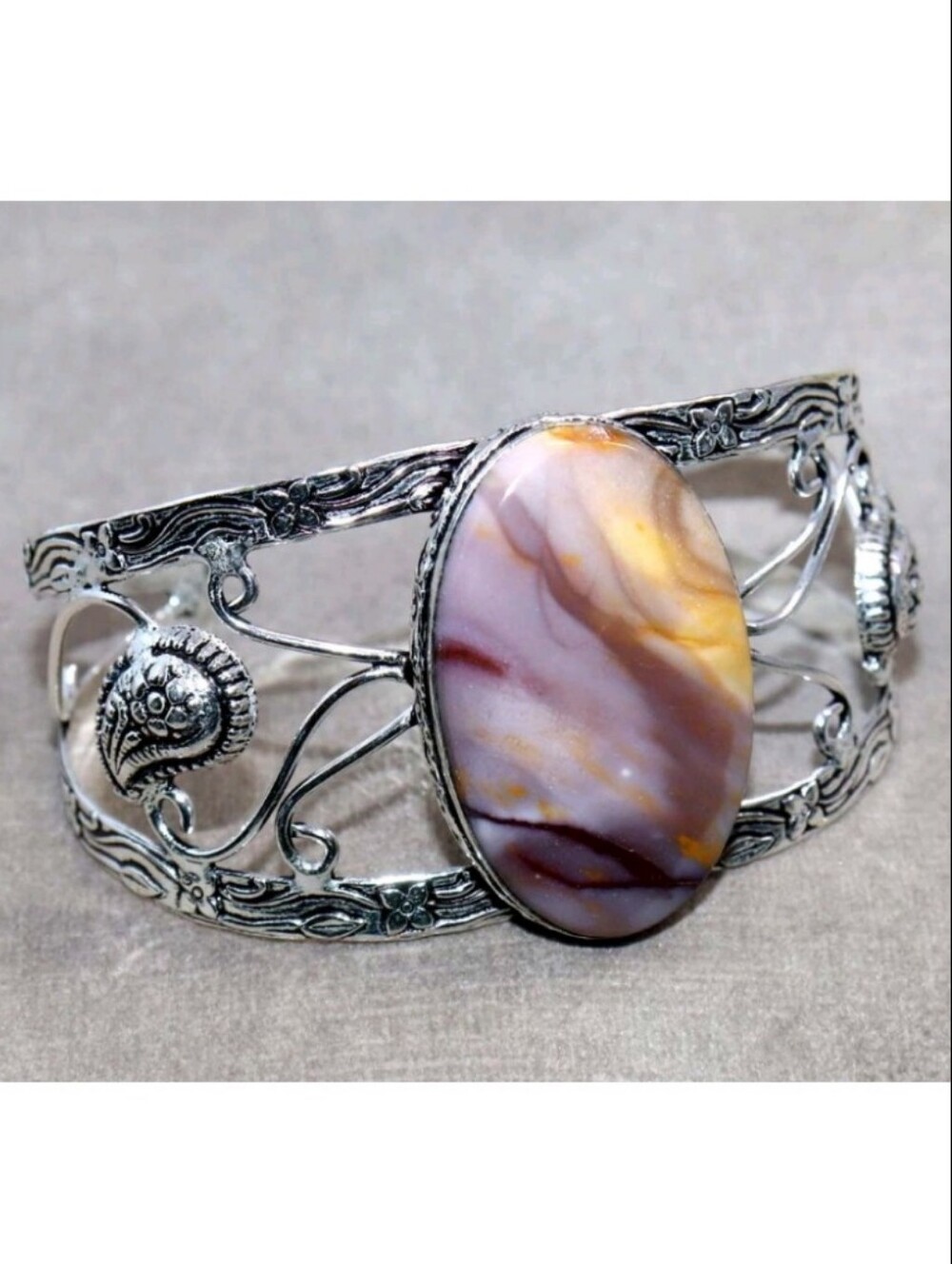 Australian Mookaite Jasper Gemstone 925 Sterling Silver Handmade Cuff Bracelet